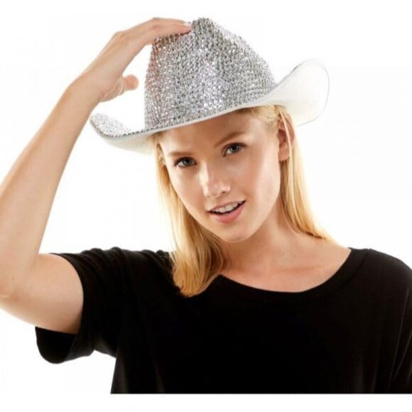 Silver Rhinestone Cowboy Hat Women Glitter Disco Western Fashion Accessory main image 6